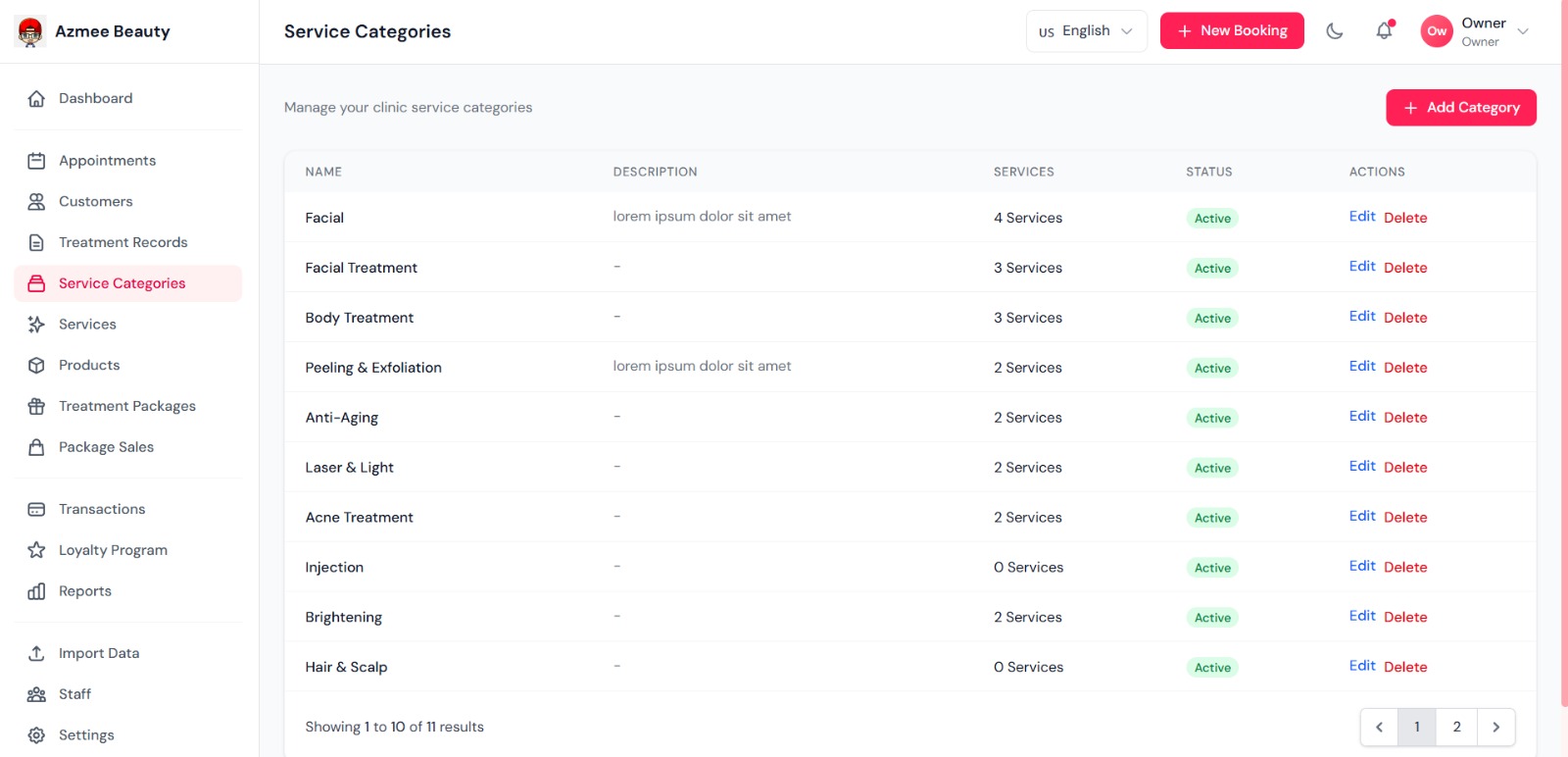 Service Categories